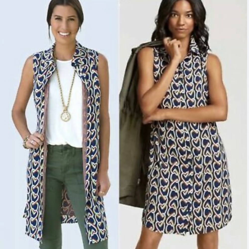 CAbi Blue and Cream Elegant Dress
